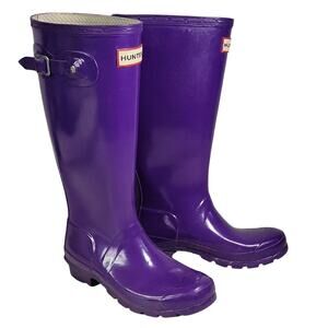 Hunter Original Purple Tall Gloss Rain Boots Girls 5G